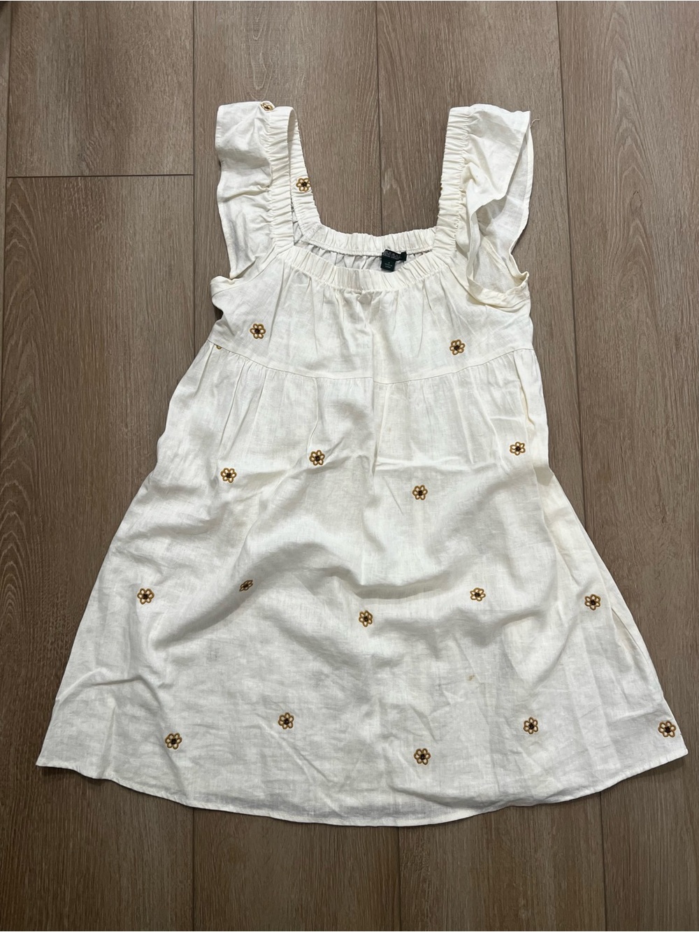 wild fable Linen Cream Dress with  Floral Embroidery
